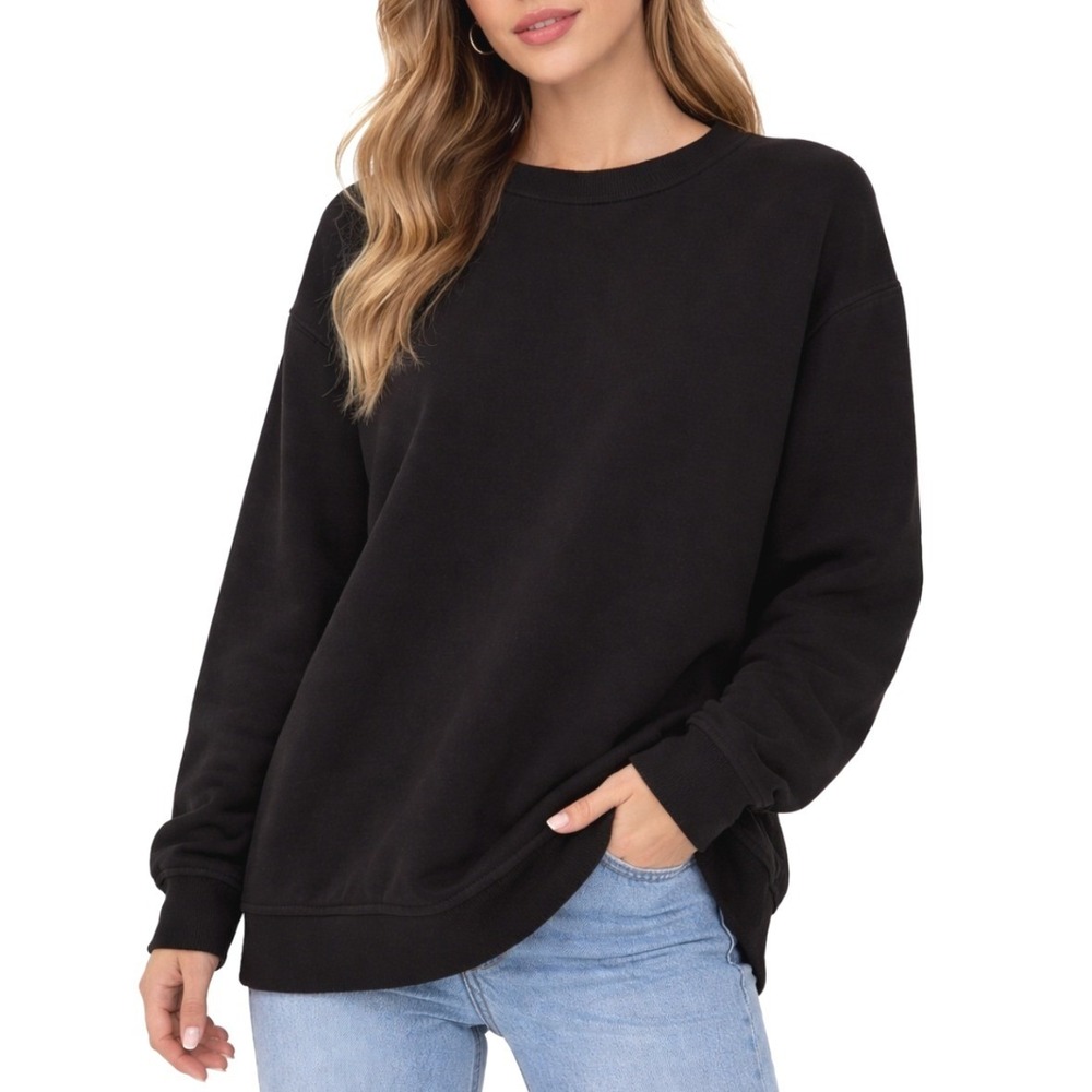 Zara Trafaluc Black‎ Oversized Crewneck Sweatshirt Womens Medium Fleece Pullover